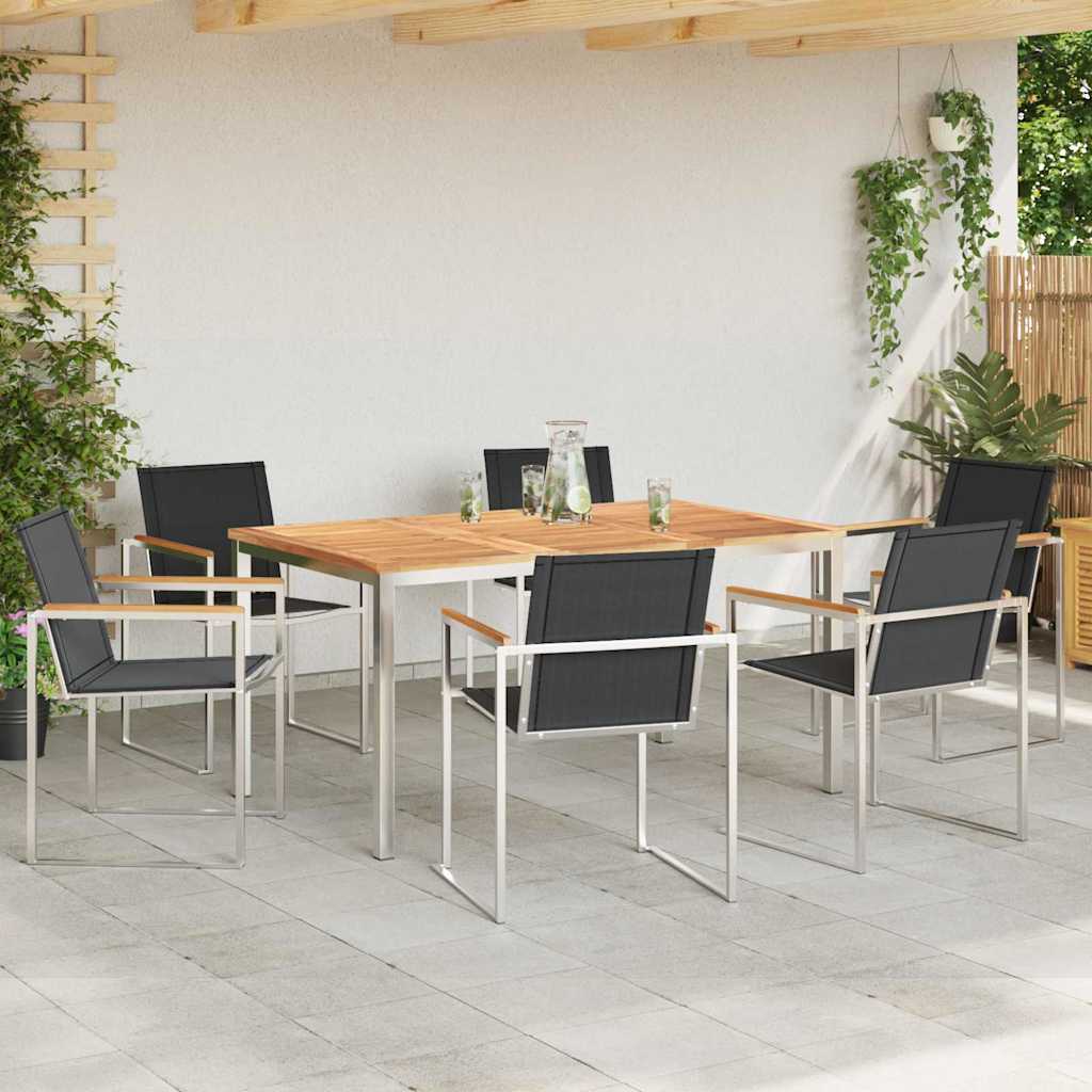 vidaXL Garden Dining Set 7 pcs Solid Teak Wood and Stainless Steel