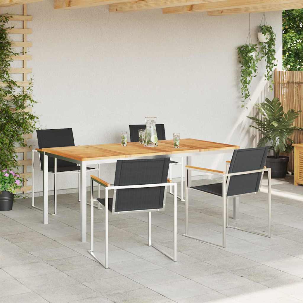 vidaXL Garden Dining Set 5 pcs Solid Teak Wood and Stainless Steel