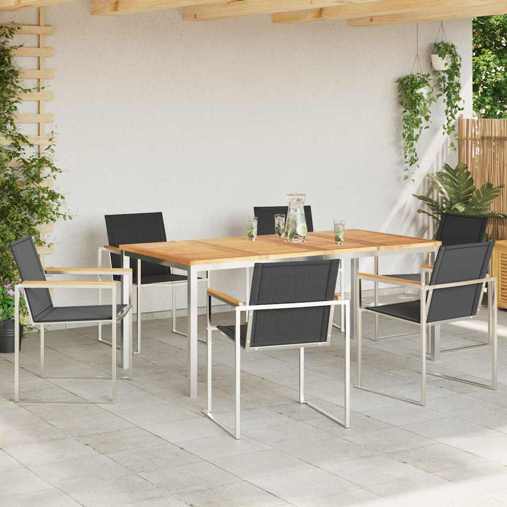 vidaXL Garden Dining Set 7 pcs Solid Teak Wood and Stainless Steel