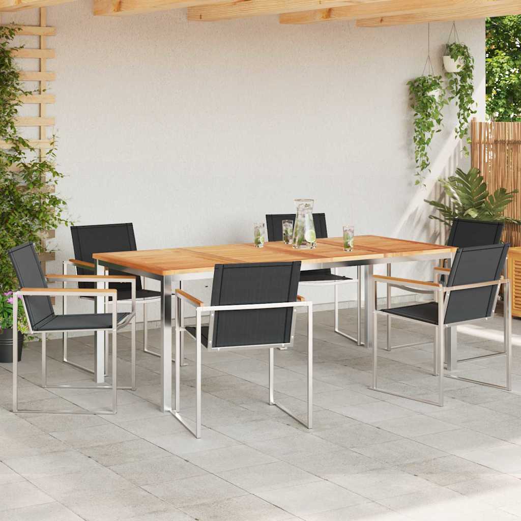 vidaXL Garden Dining Set 7 pcs Solid Teak Wood and Stainless Steel