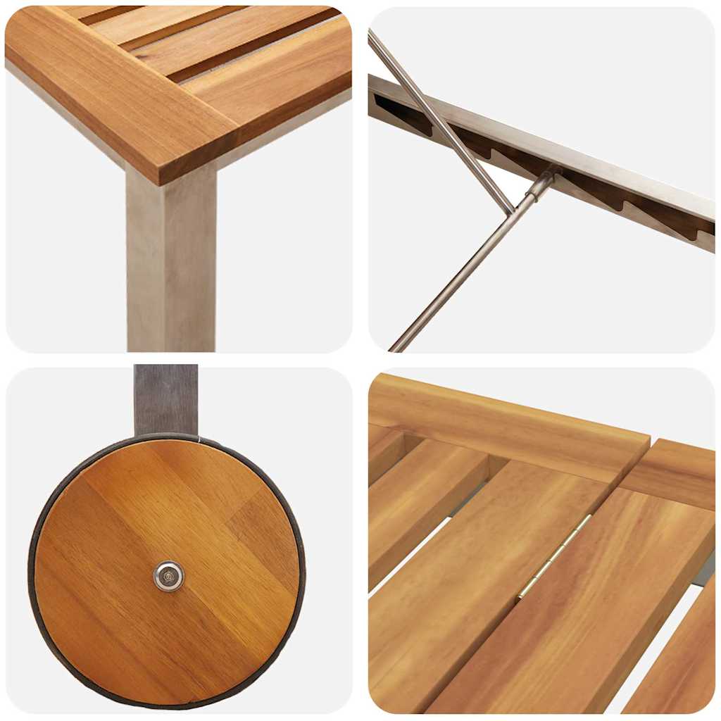 vidaXL Lounger 3 pcs Brown Solid Acacia Wood and Stainless Steel
