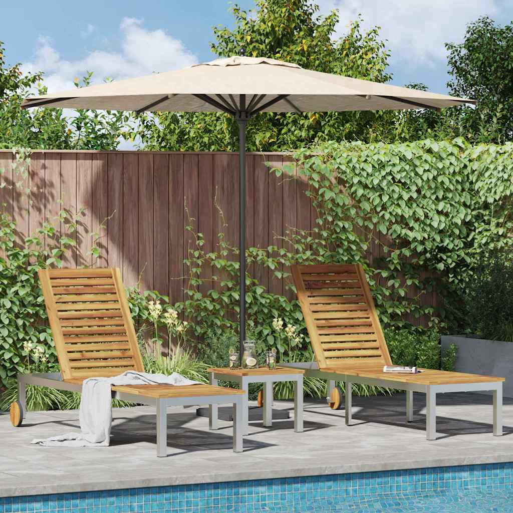 vidaXL Lounger 3 pcs Brown Solid Acacia Wood and Stainless Steel