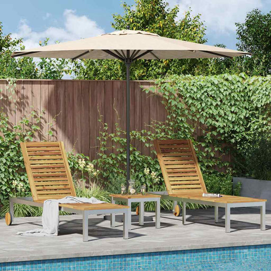 vidaXL Lounger 3 pcs Brown Solid Acacia Wood and Stainless Steel