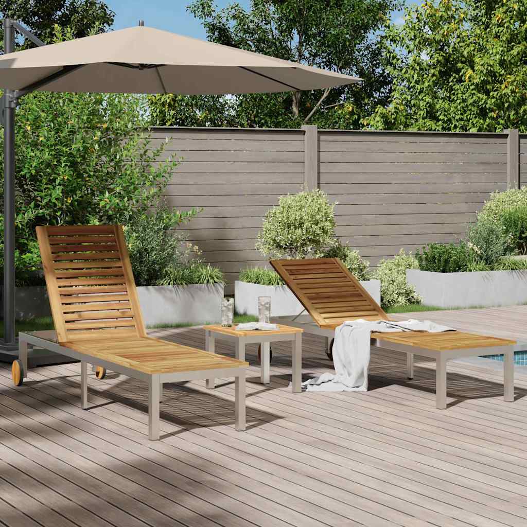 vidaXL Lounger 3 pcs Brown Solid Acacia Wood and Stainless Steel