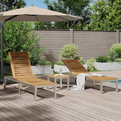 vidaXL Lounger 3 pcs Brown Solid Acacia Wood and Stainless Steel