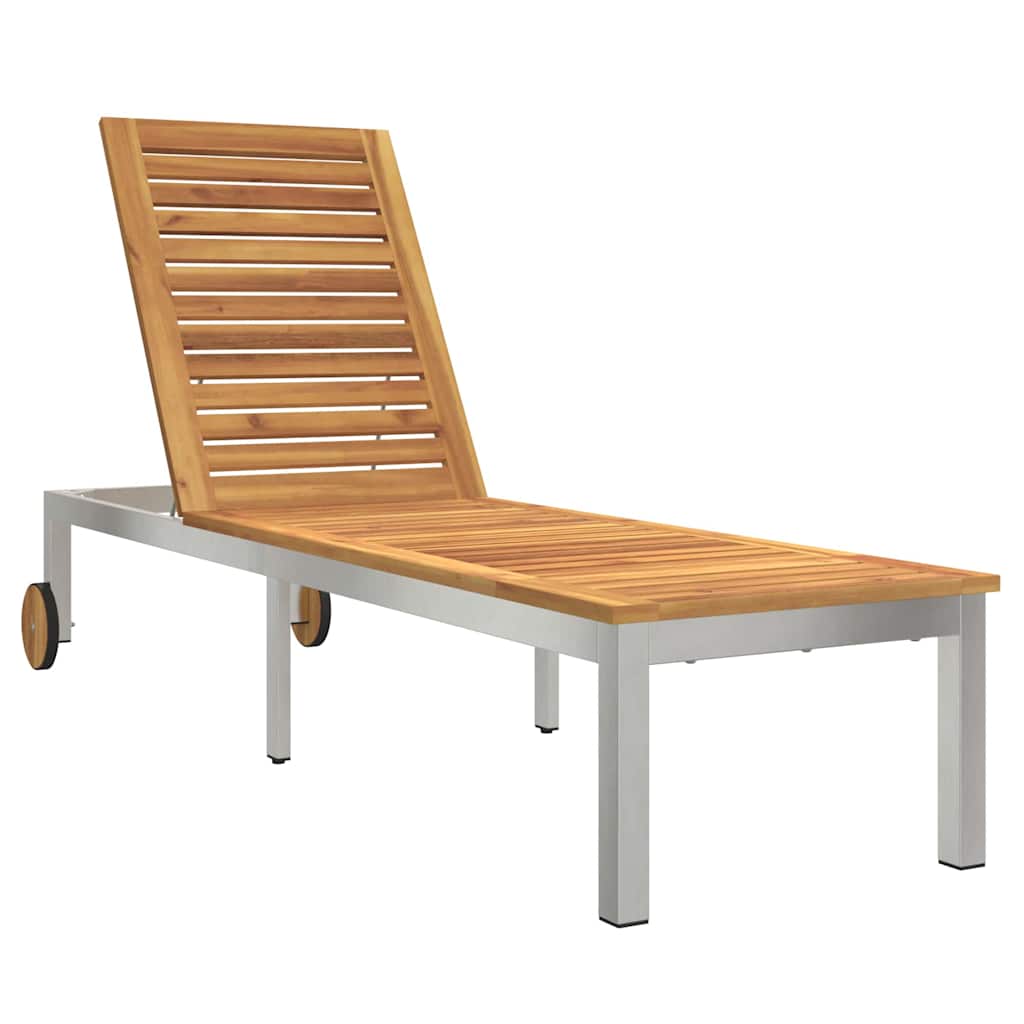 vidaXL Lounger 3 pcs Brown Solid Acacia Wood and Stainless Steel