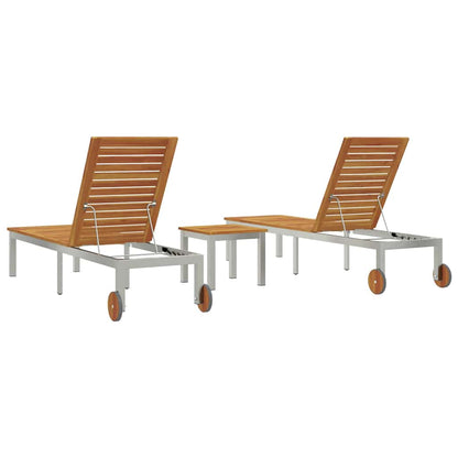 vidaXL Lounger 3 pcs Brown Solid Acacia Wood and Stainless Steel