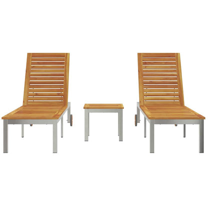 vidaXL Lounger 3 pcs Brown Solid Acacia Wood and Stainless Steel