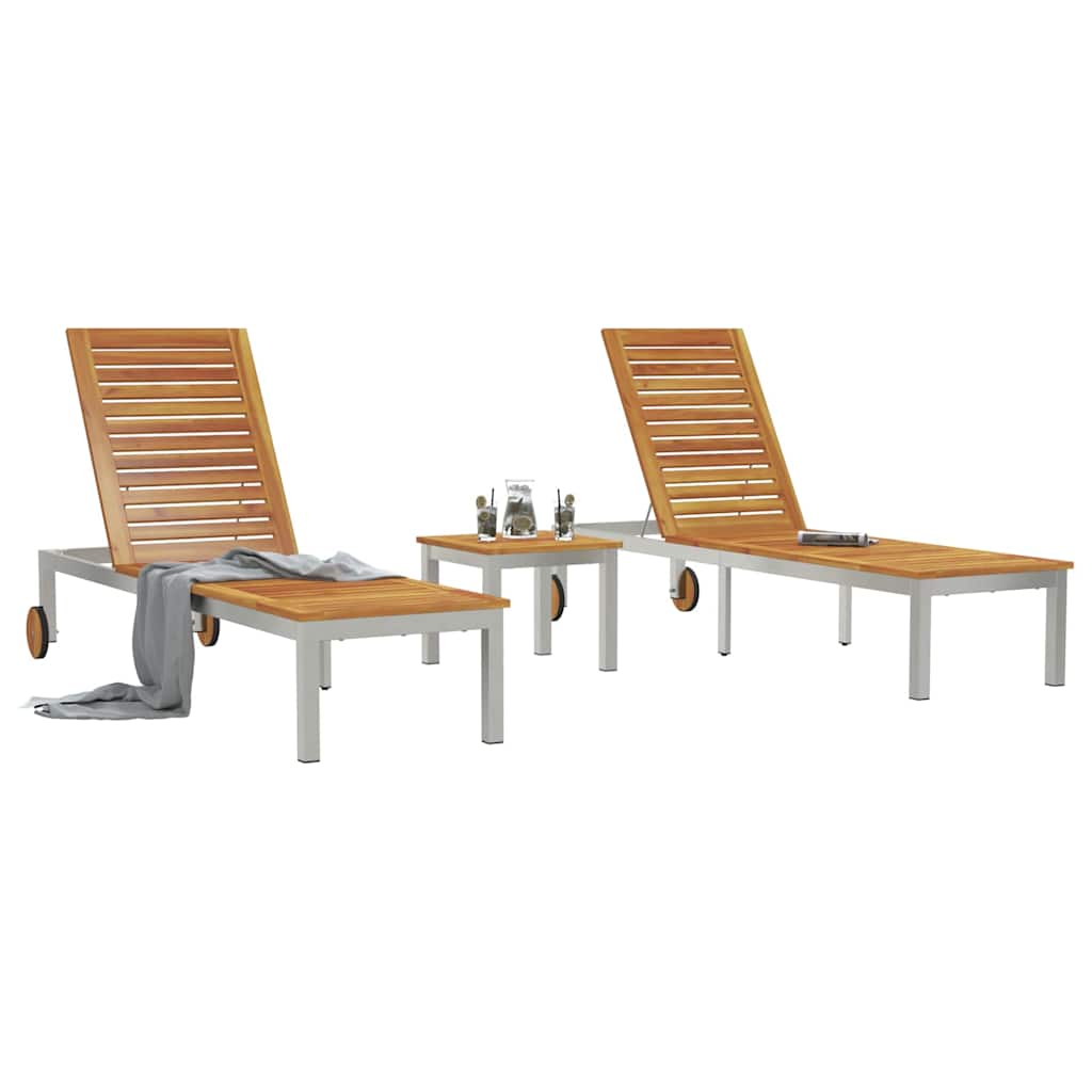 vidaXL Lounger 3 pcs Brown Solid Acacia Wood and Stainless Steel