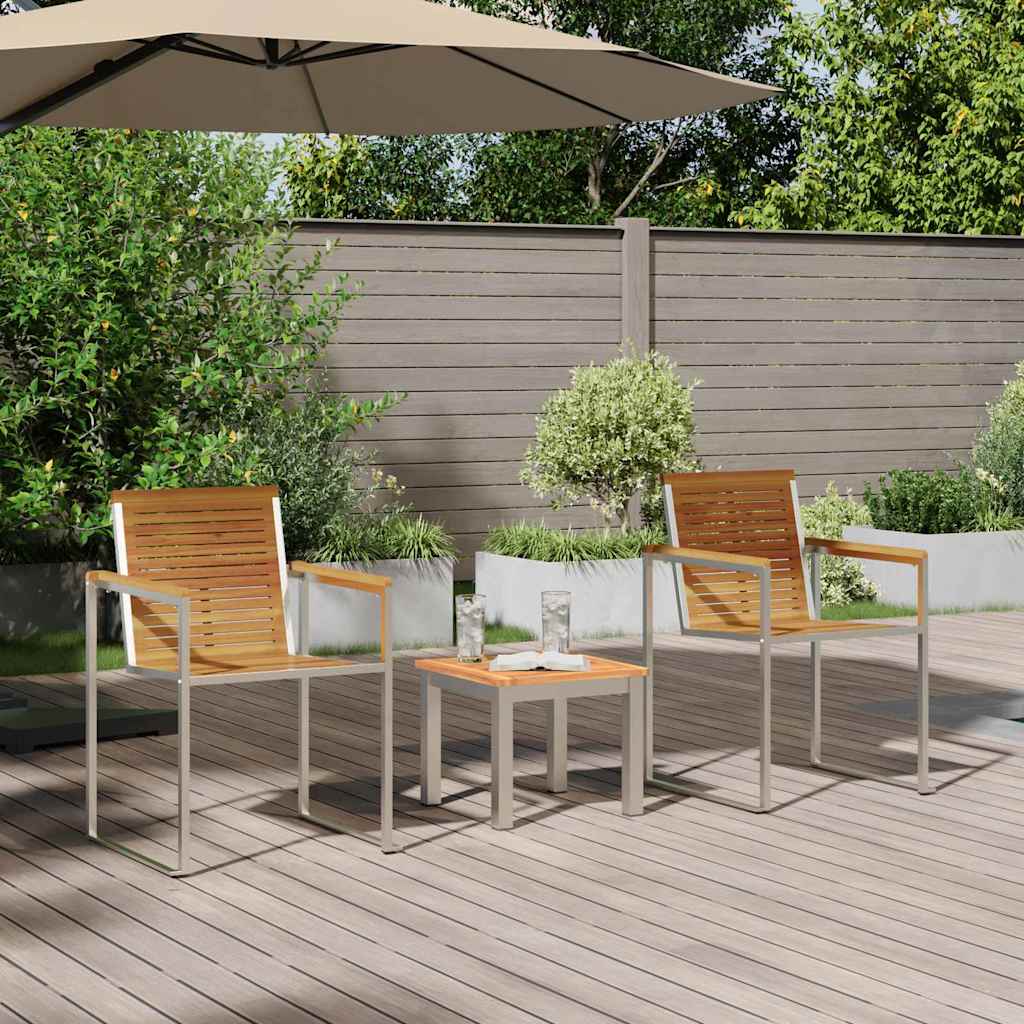 vidaXL Sun Lounger 3 pcs Brown Solid Acacia Wood and Stainless Steel
