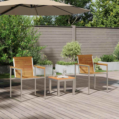 vidaXL Sun Lounger 3 pcs Brown Solid Acacia Wood and Stainless Steel
