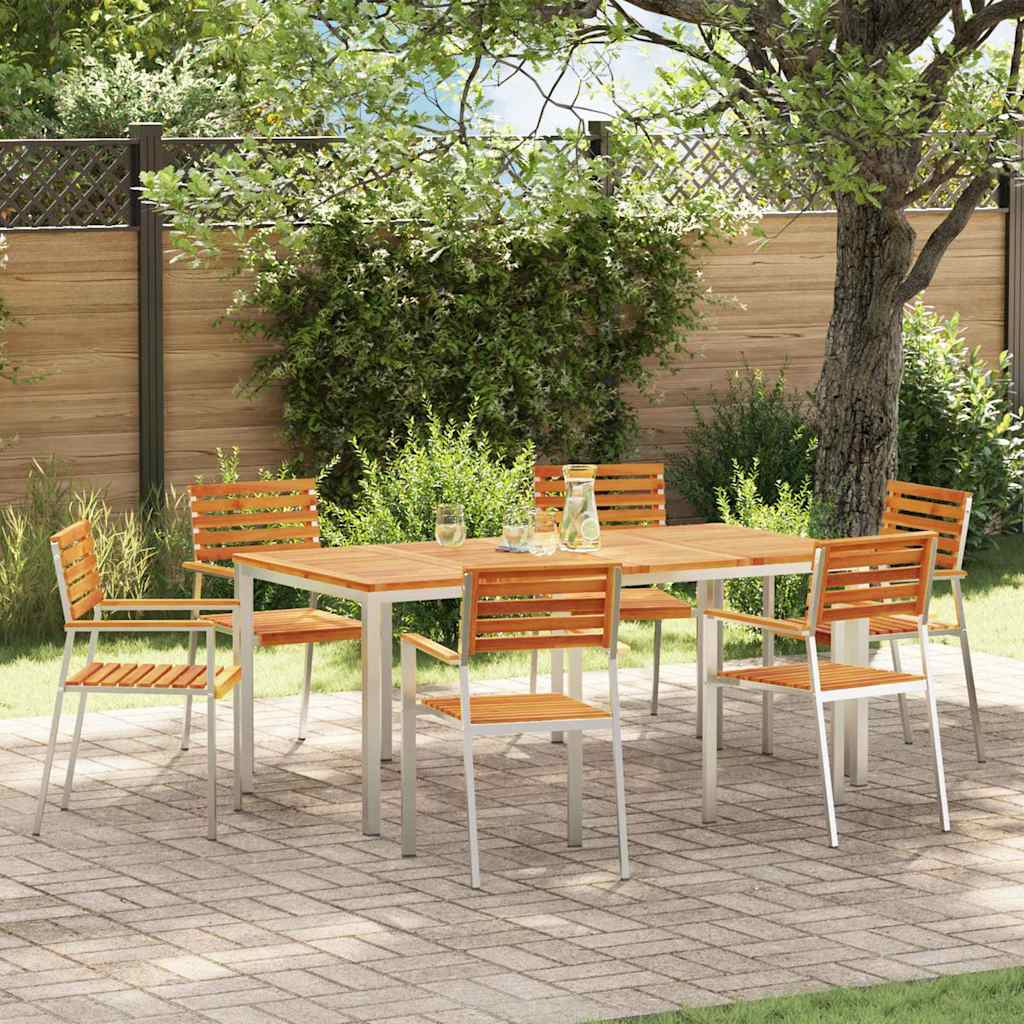 vidaXL Garden Chair 6 pcs Solid Acacia Wood and Stainless Steel