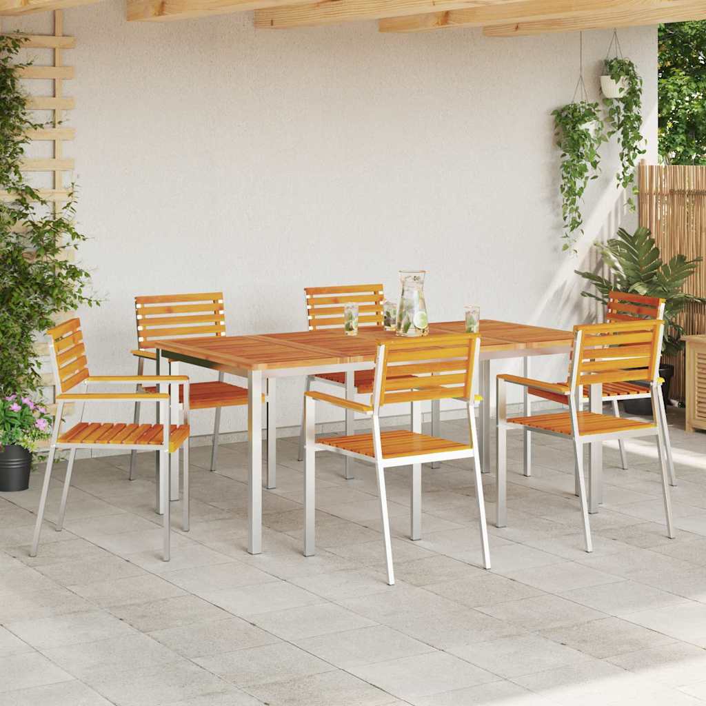 vidaXL Garden Chair 6 pcs Solid Acacia Wood and Stainless Steel