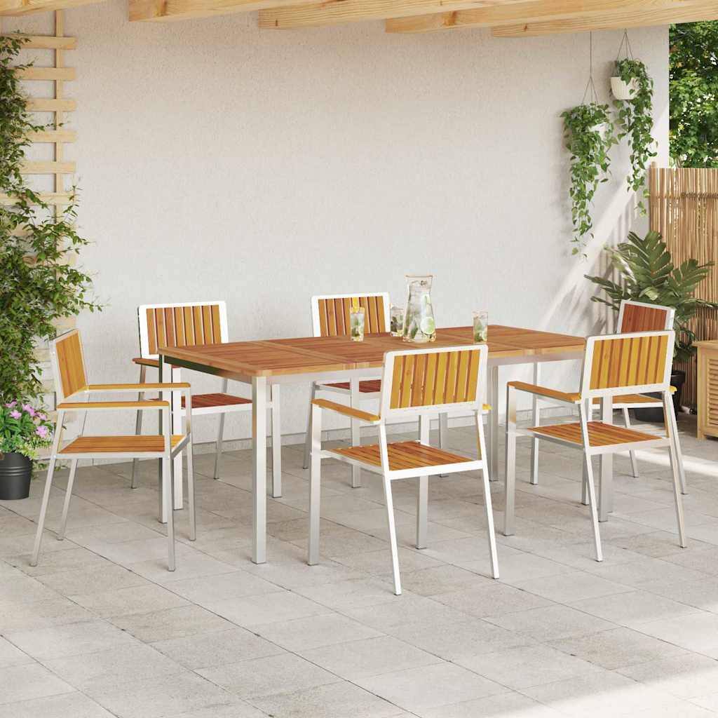 vidaXL Garden Chair 6 pcs Solid Acacia Wood and Stainless Steel