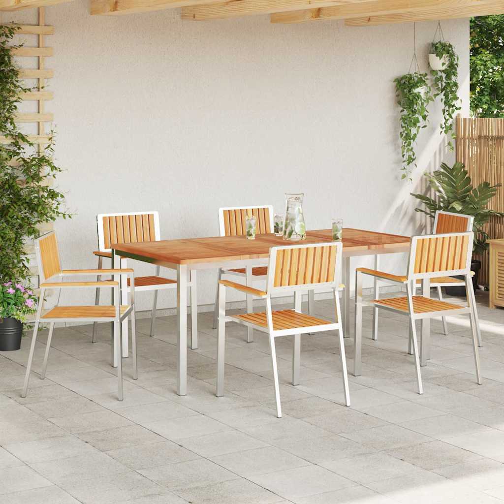 vidaXL Garden Chair 6 pcs Solid Teak Wood and Stainless Steel