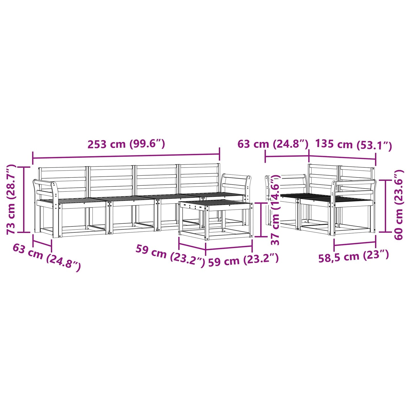 vidaXL Outdoor Sofa Set 7 pcs Natural