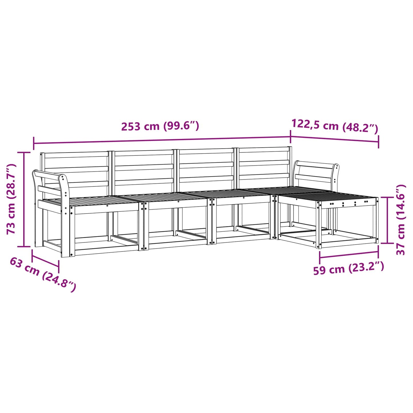 vidaXL Outdoor Sofa Set 5 pcs Natural Solid Acacia Wood