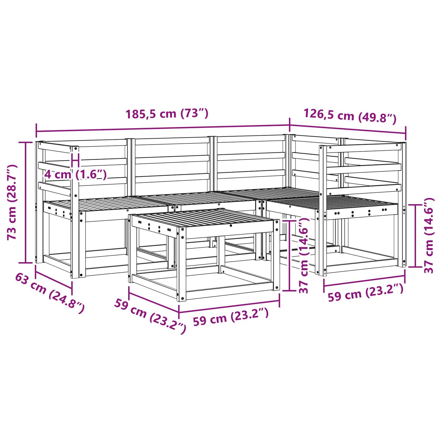 vidaXL Outdoor Sofa Set 5 pcs Natural Solid Acacia Wood