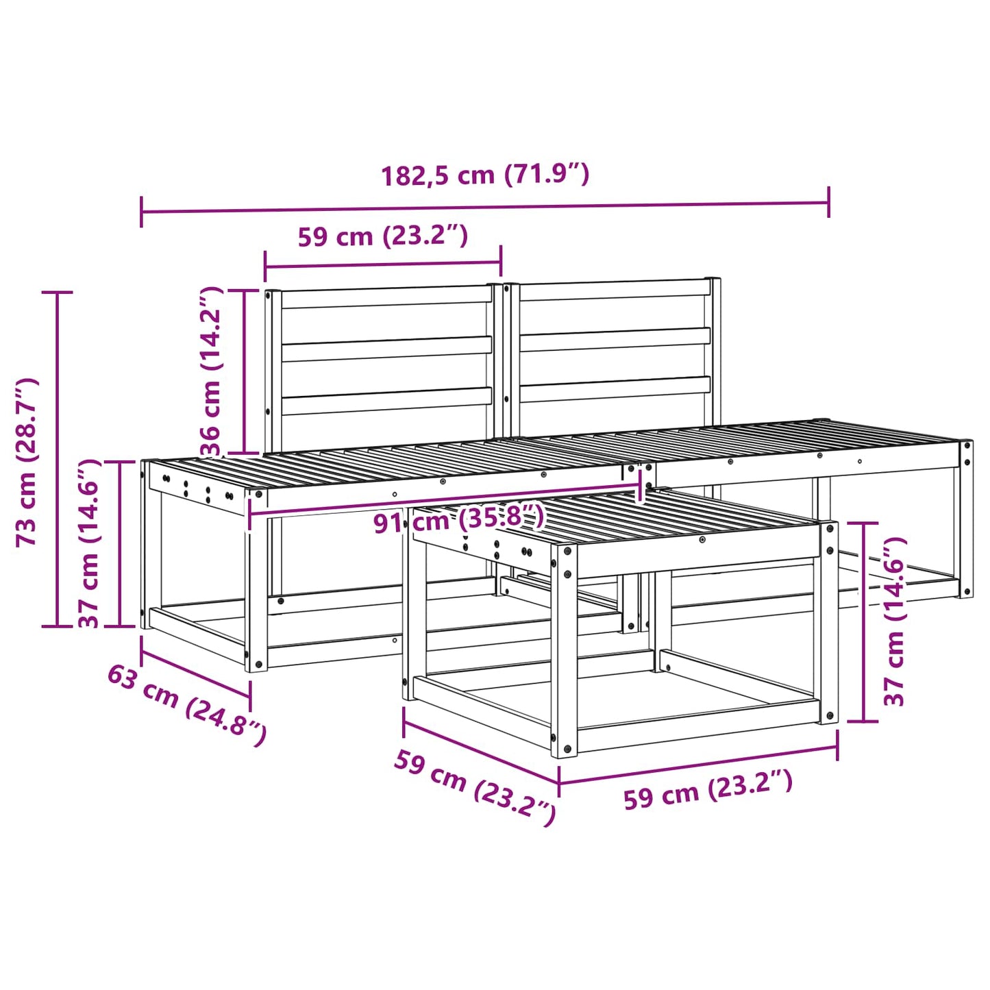 vidaXL Outdoor Sofa Set 3 pcs Natural Solid Acacia Wood