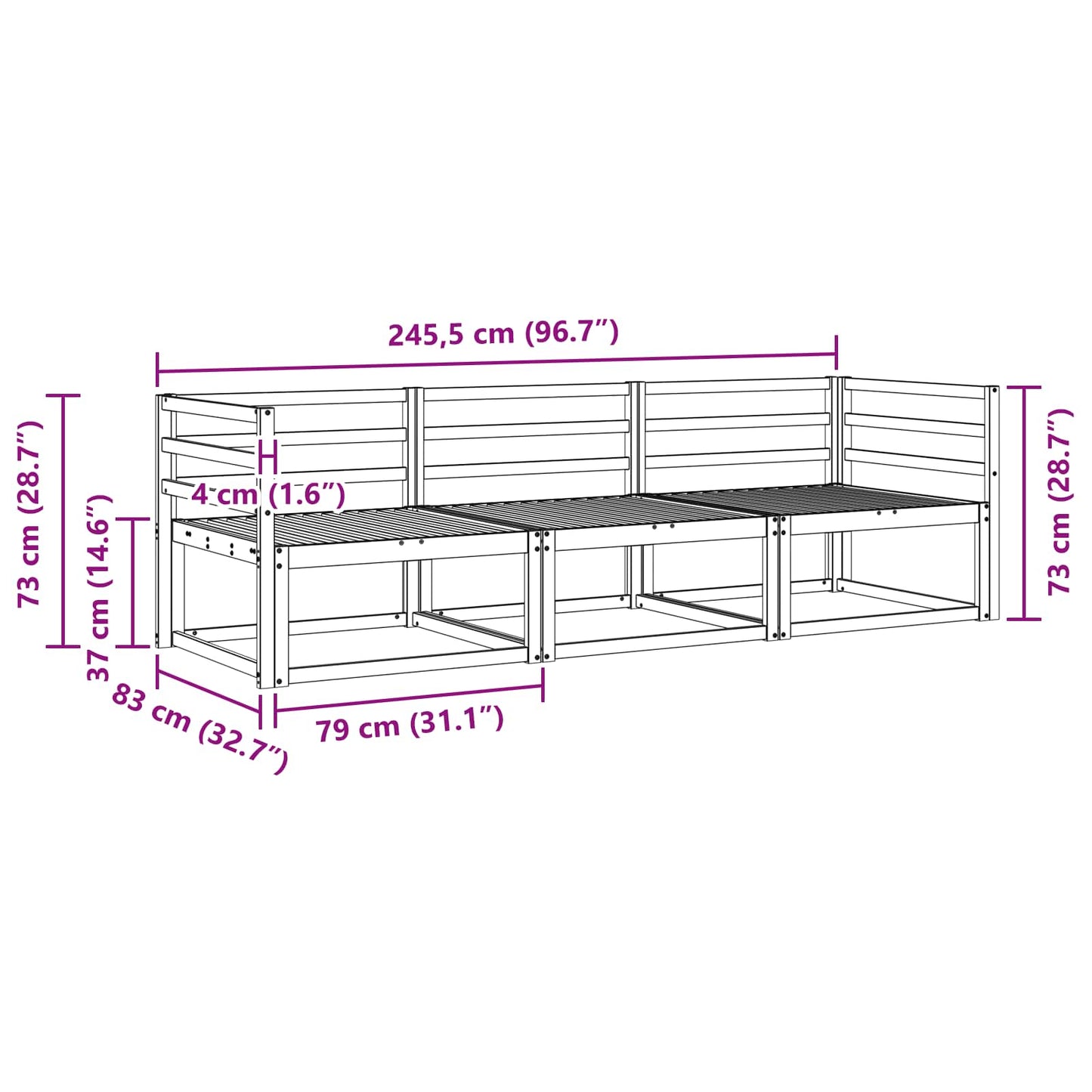 vidaXL Outdoor Sofa Set 3 pcs Natural Solid Acacia Wood
