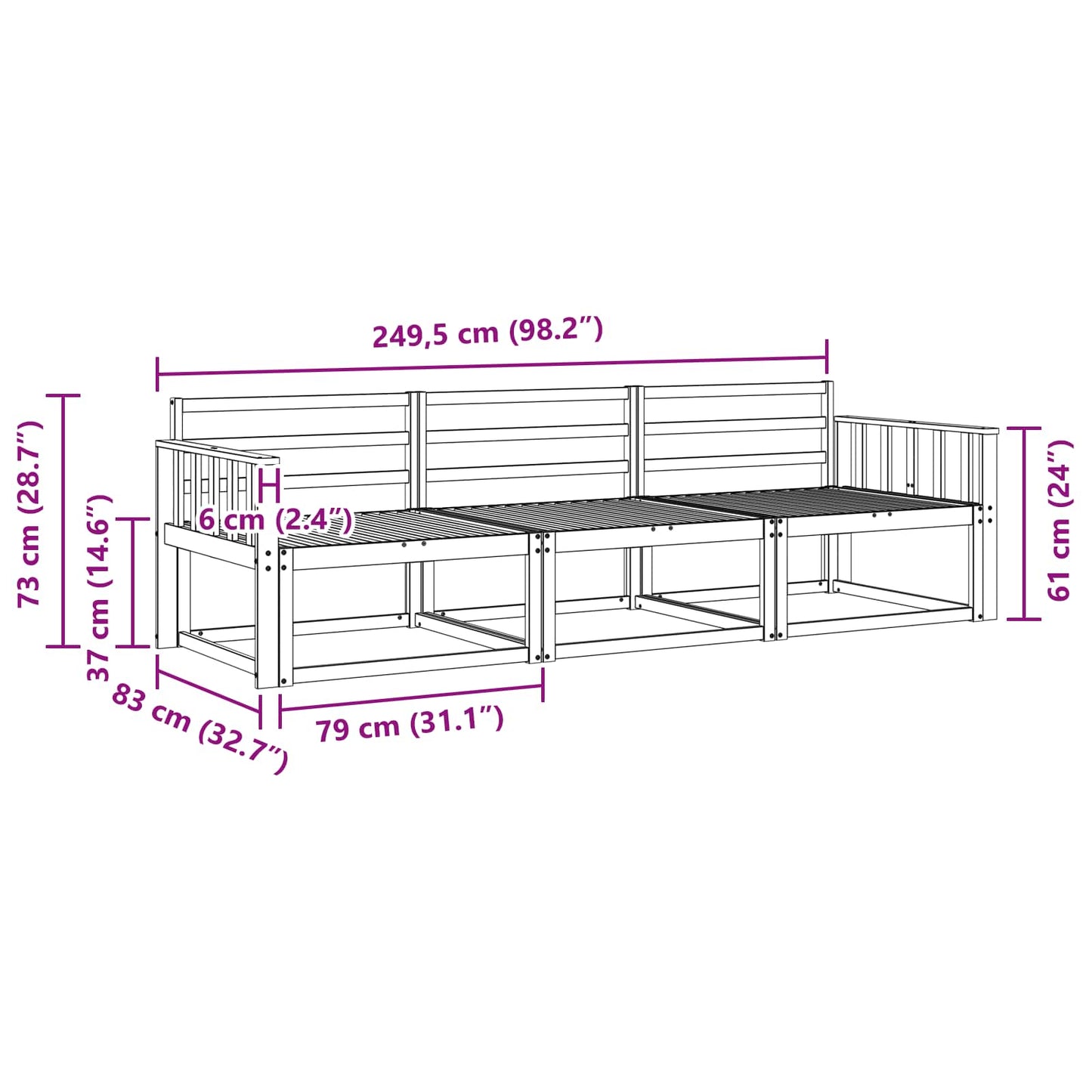 vidaXL Outdoor Sofa Set 3 pcs Natural Solid Acacia Wood