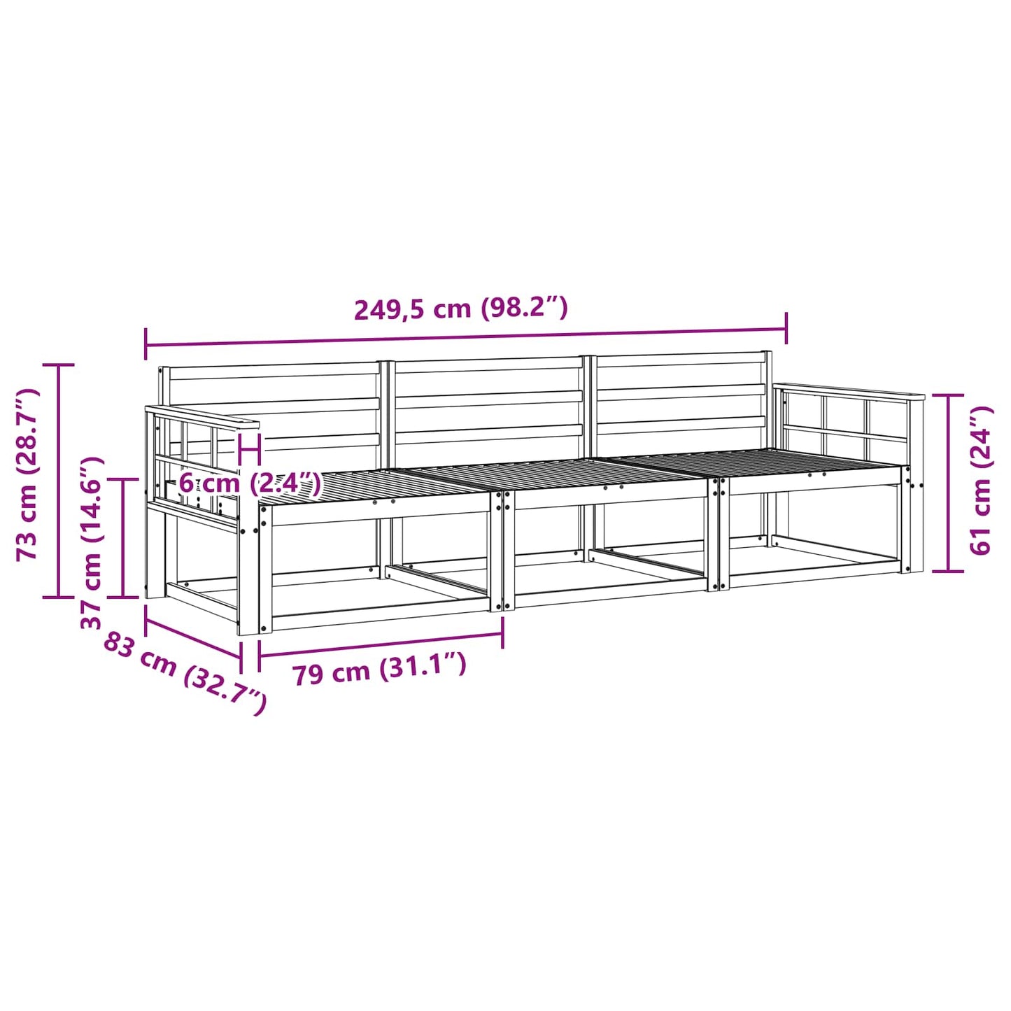 vidaXL Outdoor Sofa Set 3 pcs Natural Solid Acacia Wood