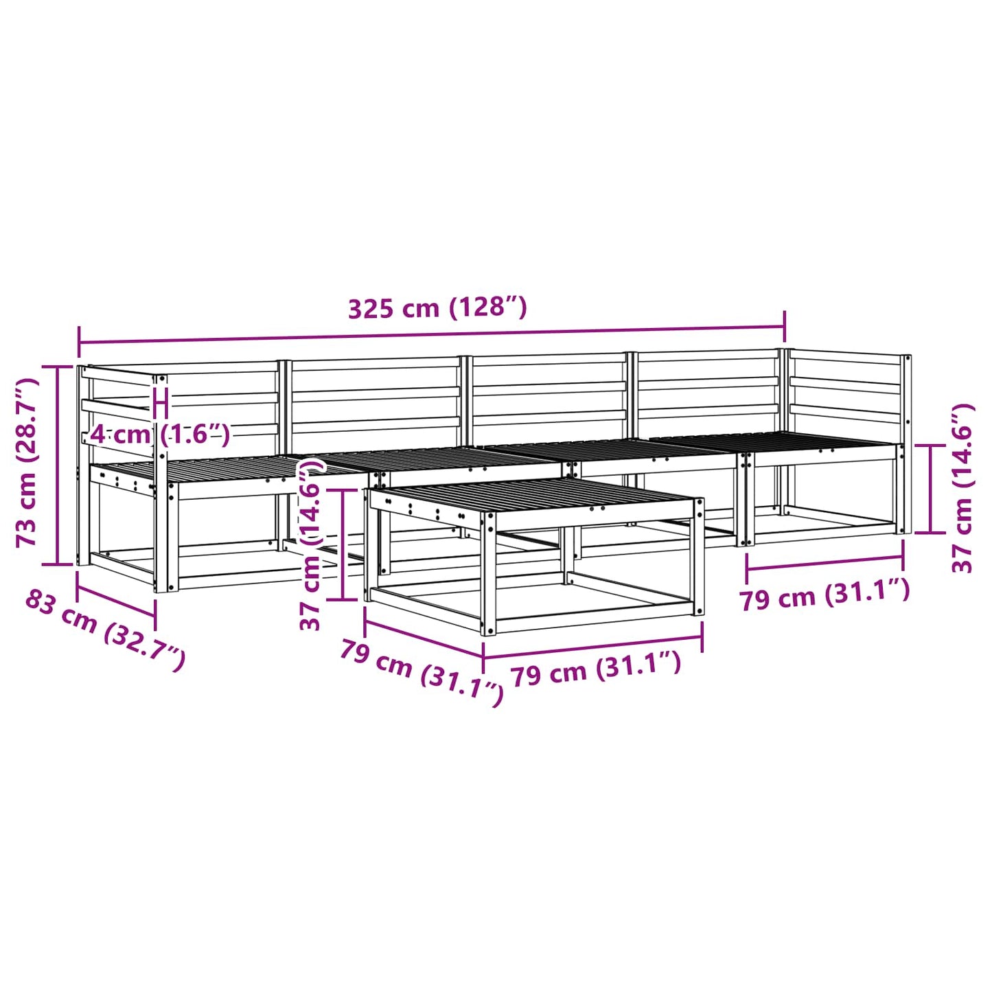 vidaXL Outdoor Sofa Set 5 pcs Natural Solid Acacia Wood