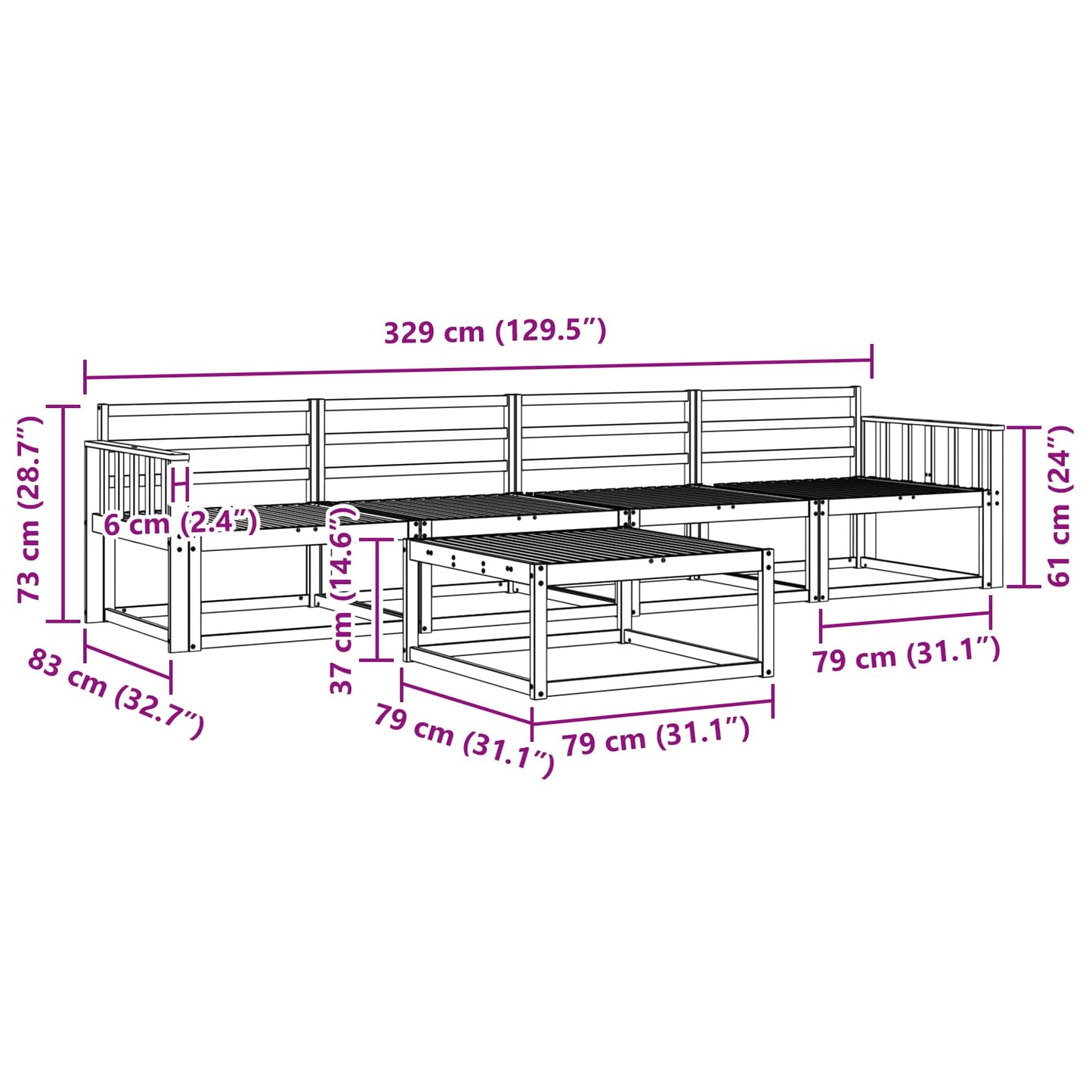 vidaXL Outdoor Sofa Set 5 pcs Natural Solid Acacia Wood