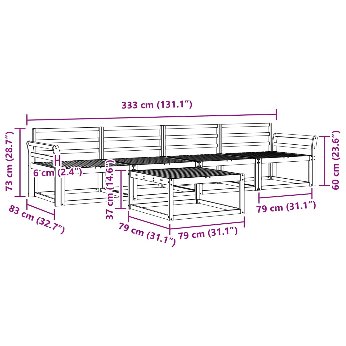 vidaXL Outdoor Sofa Set 5 pcs Natural Solid Acacia Wood