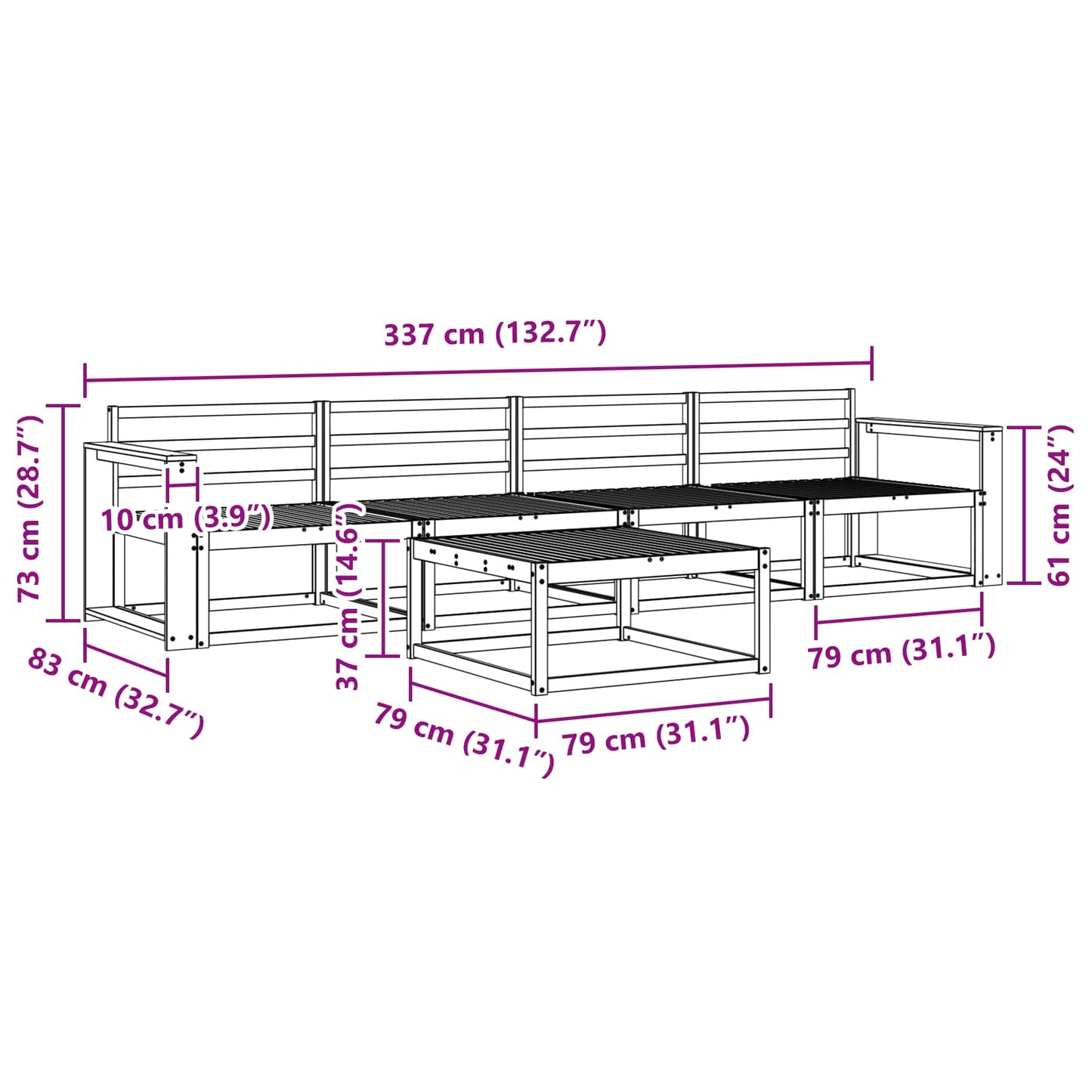 vidaXL Outdoor Sofa Set 5 pcs Natural Solid Acacia Wood