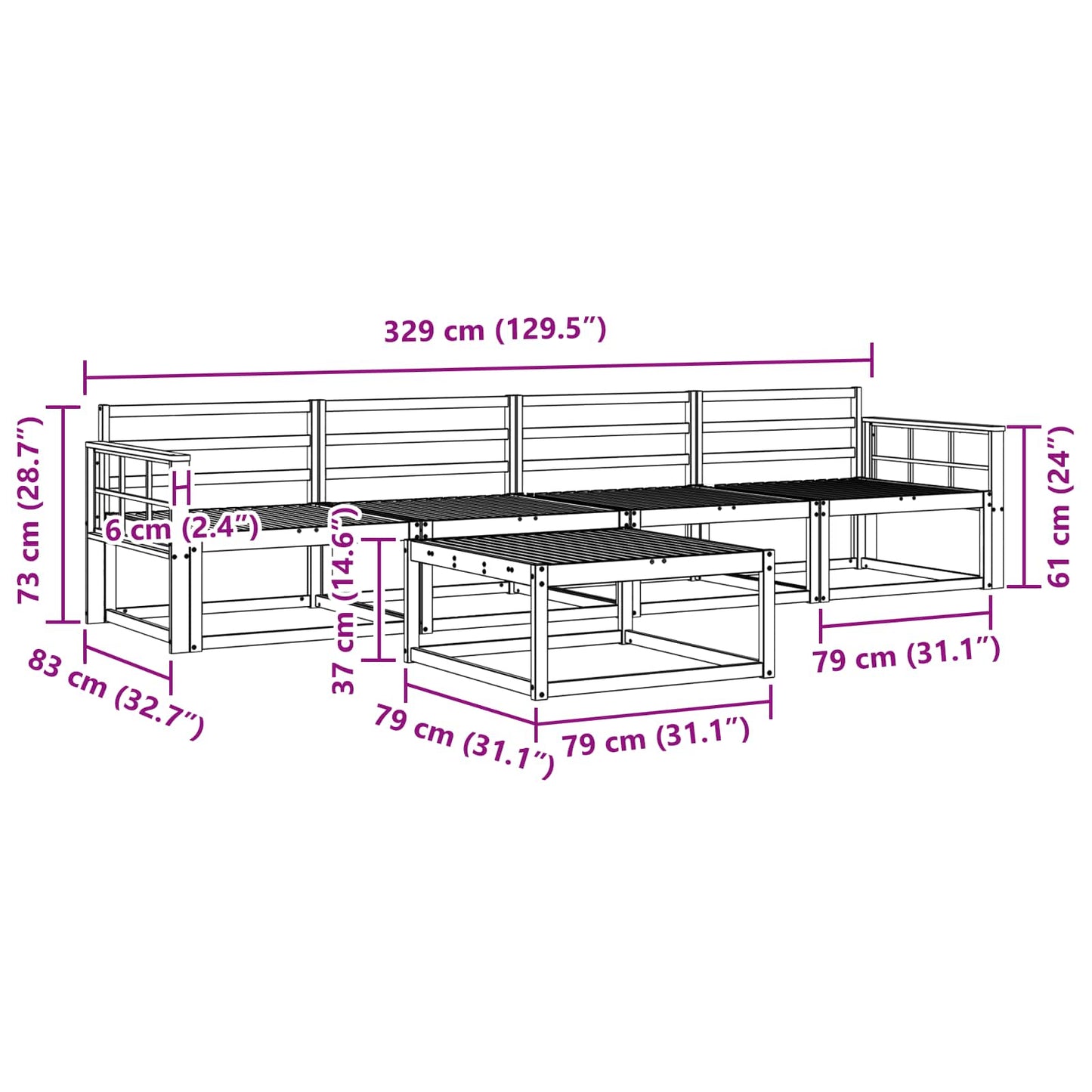 vidaXL Outdoor Sofa Set 5 pcs Natural Solid Acacia Wood