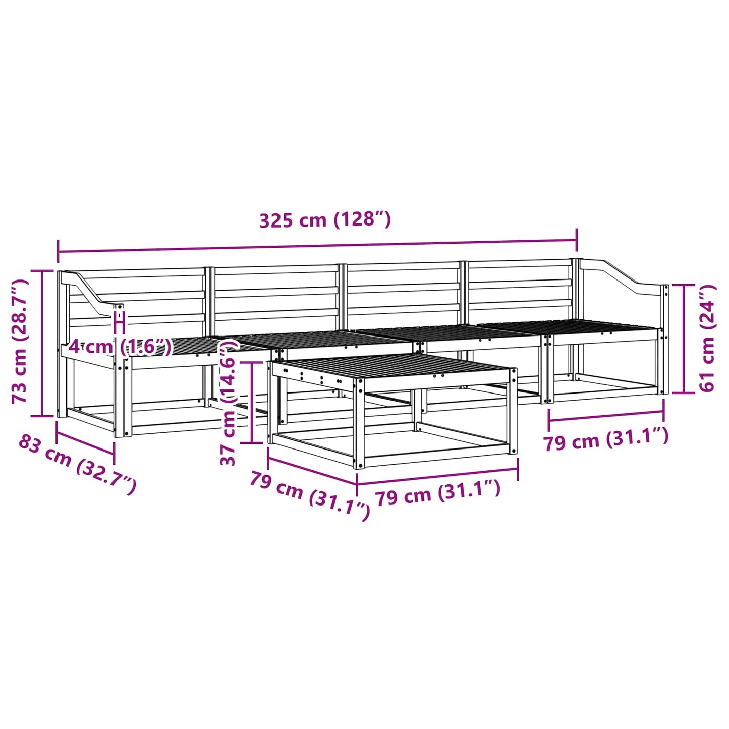 vidaXL Outdoor Sofa Set 5 pcs Natural Solid Acacia Wood