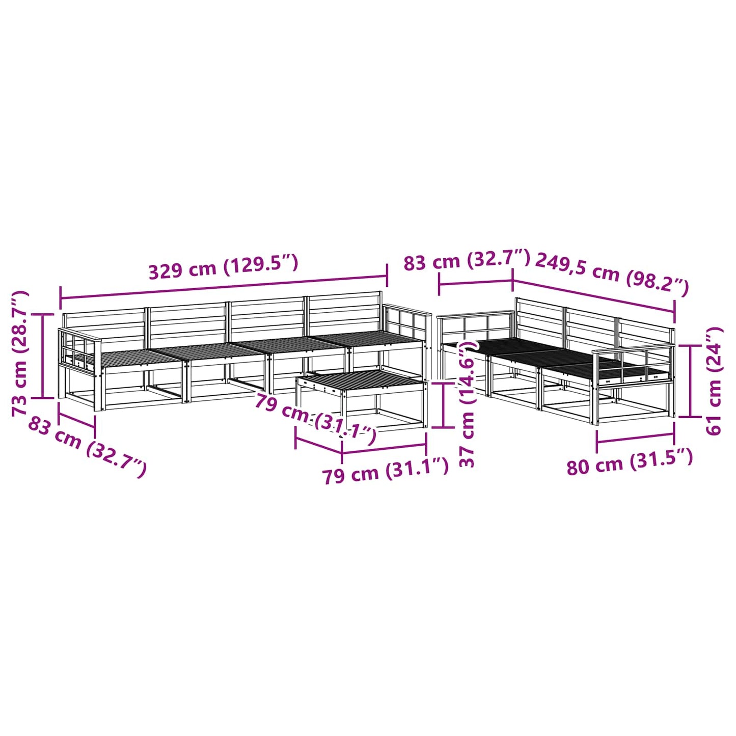 vidaXL Outdoor Sofa Set 8 pcs Natural Solid Acacia Wood