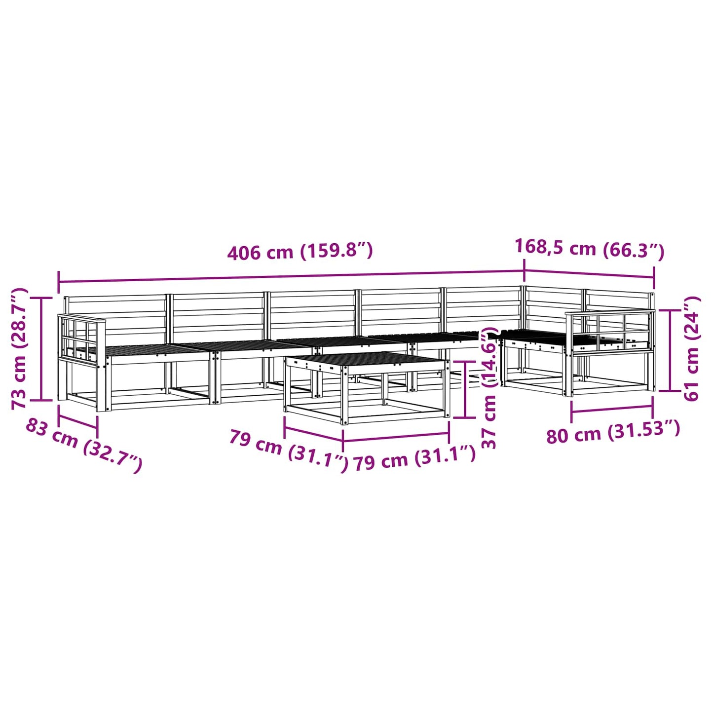 vidaXL Outdoor Sofa Set 7 pcs Natural Solid Acacia Wood