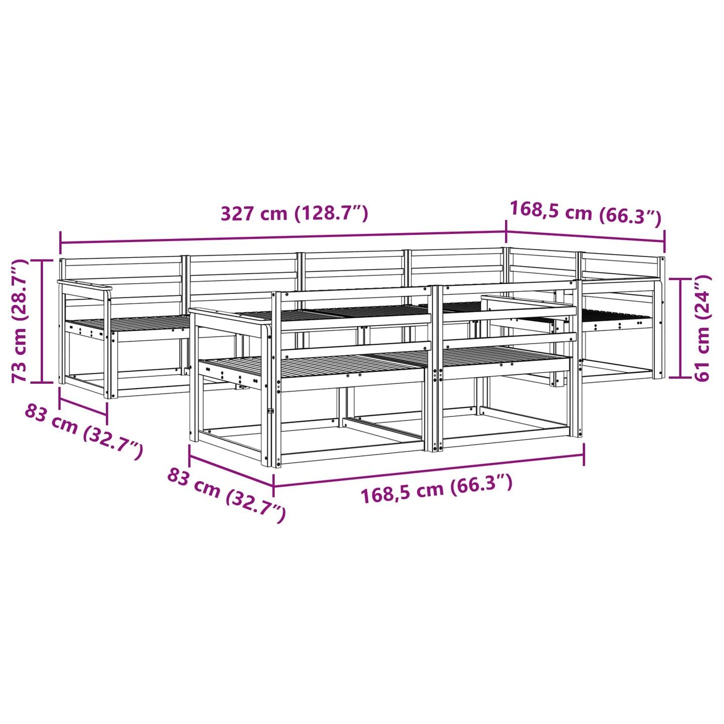 vidaXL Outdoor Sofa Set 7 pcs Natural Solid Acacia Wood