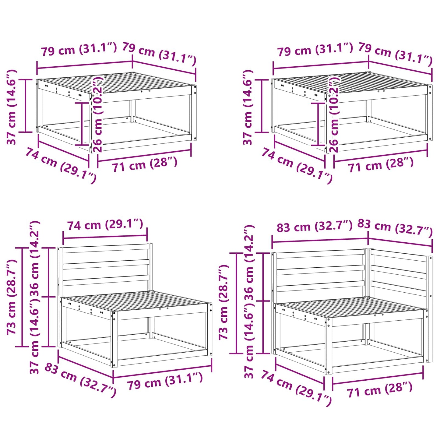 vidaXL Outdoor Sofa Set 7 pcs Natural Solid Acacia Wood