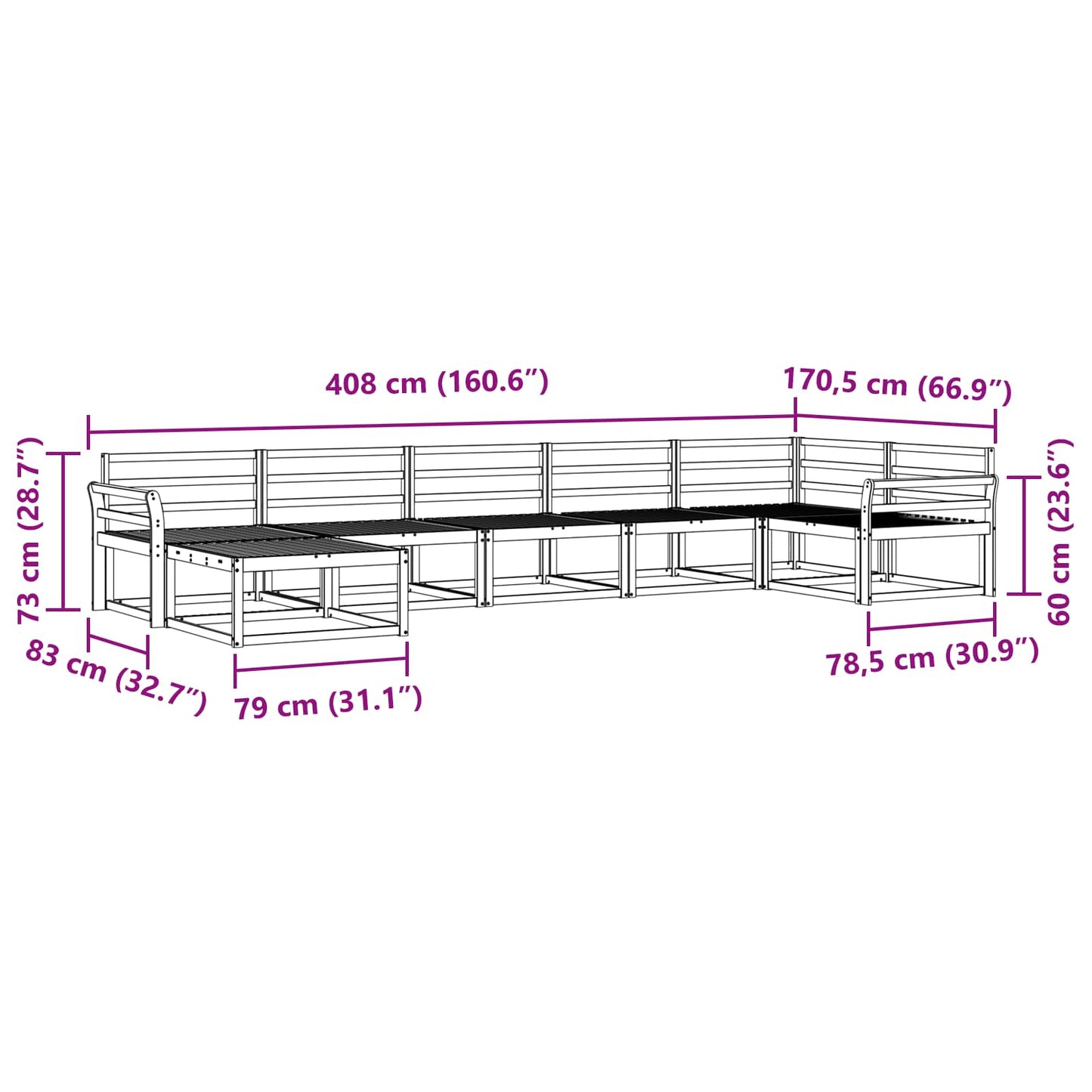 vidaXL Outdoor Sofa Set 7 pcs Natural Solid Acacia Wood
