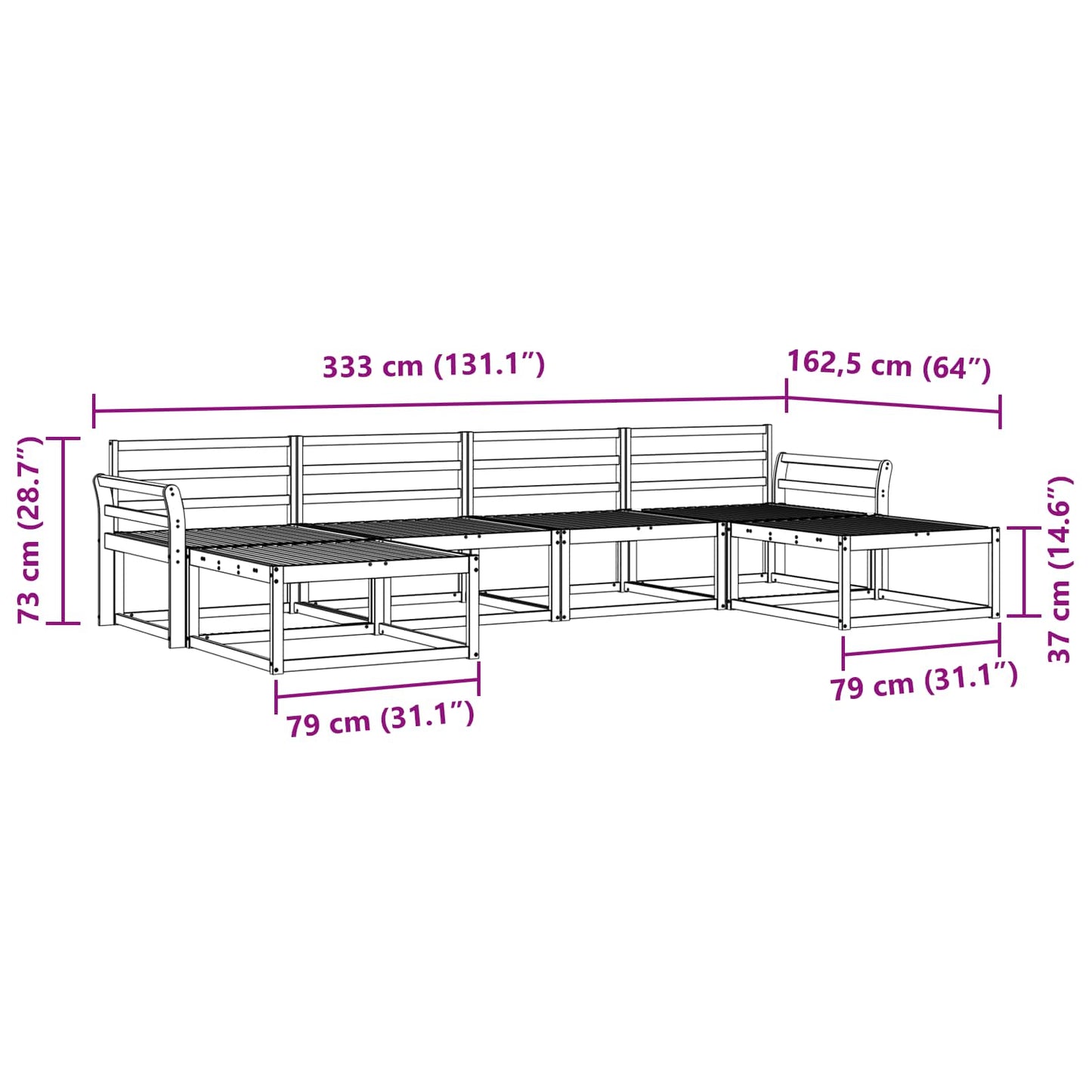 vidaXL Outdoor Sofa Set 6 pcs Natural Solid Acacia Wood