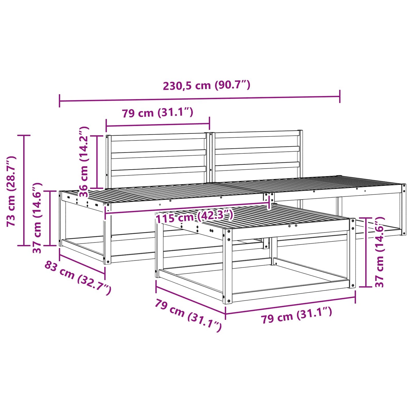 vidaXL Outdoor Sofa Set Natural Solid Acacia Wood