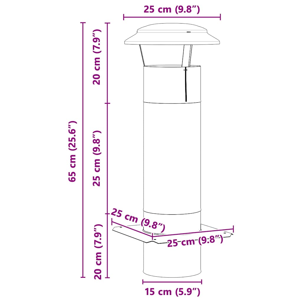 vidaXL Chimney Extension Silver 25 x 25 x 65 cm Stainless Steel
