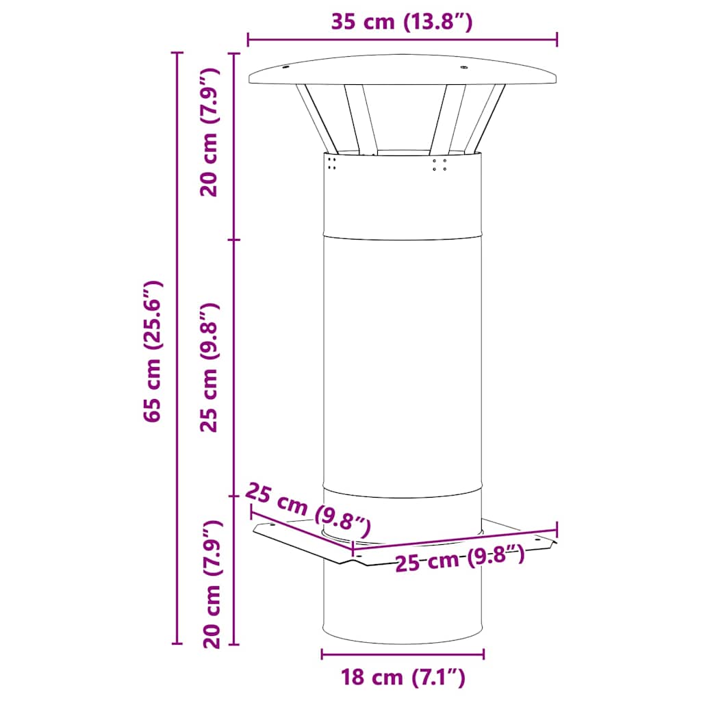 vidaXL Chimney Extension Silver 35 x 35 x 65 cm Stainless Steel