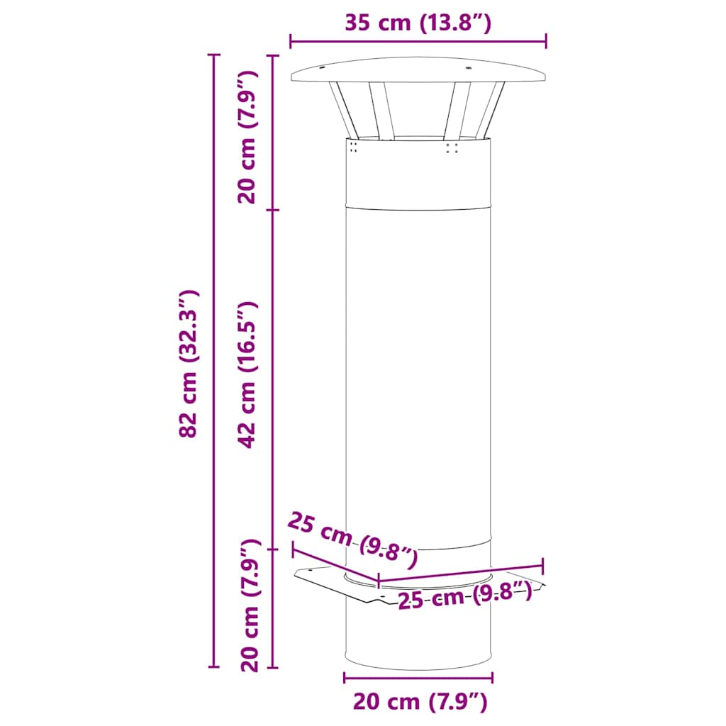 vidaXL Chimney Extension Silver 35 x 35 x 82 cm Stainless Steel