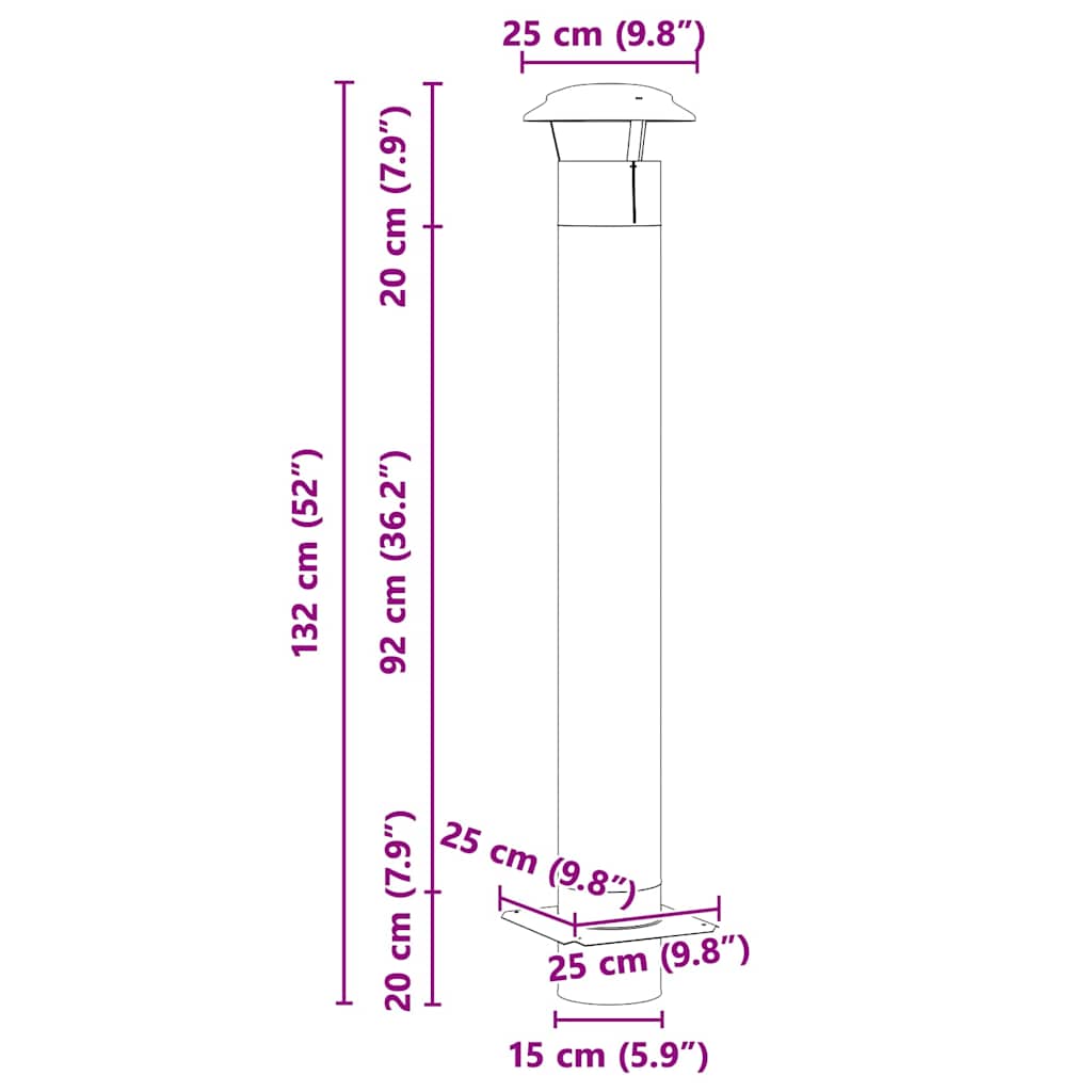 vidaXL Chimney Extension Silver 25 x 25 x 132 cm Stainless steel