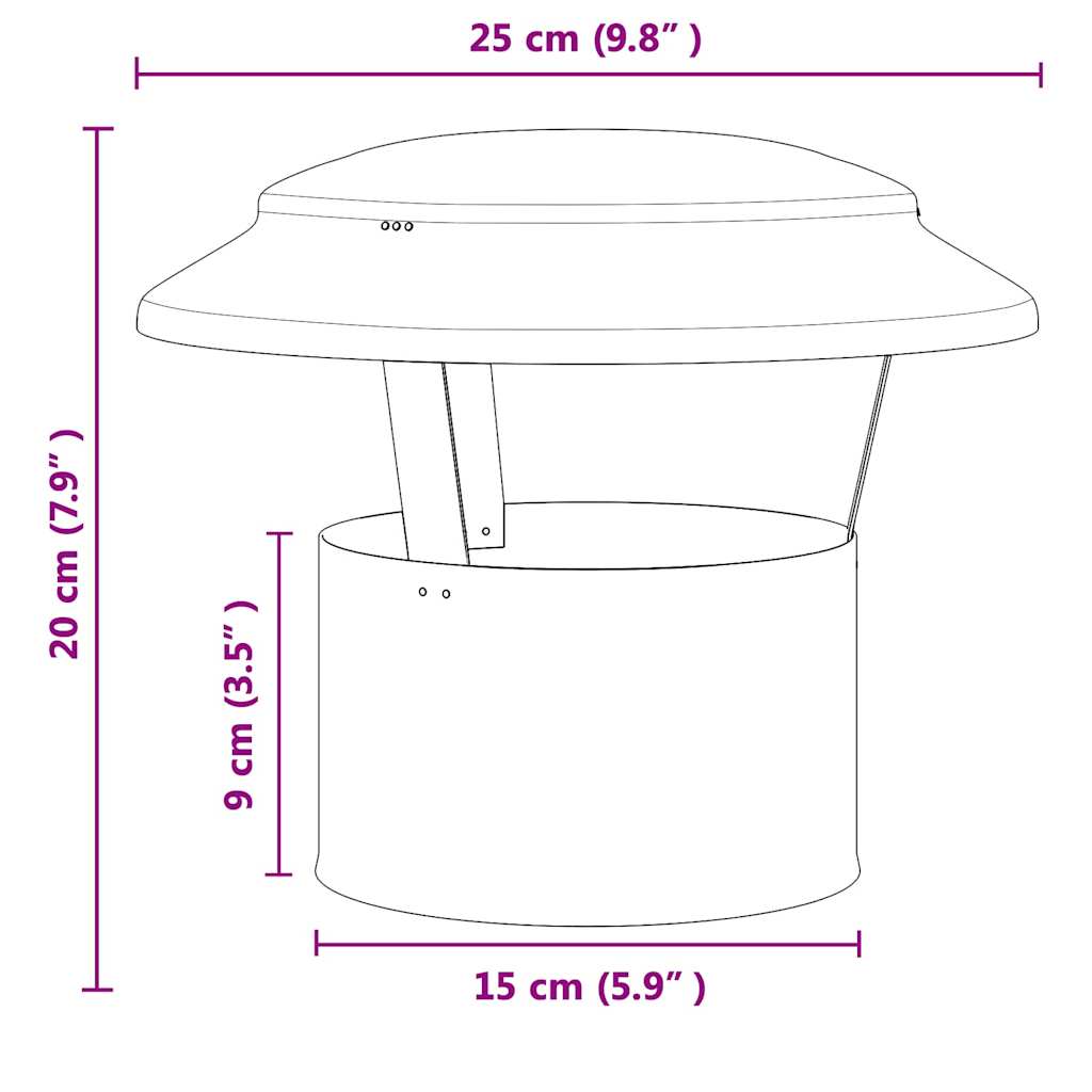 vidaXL Rain Cover Chimney Silver 25 x 25 x 20 cm Stainless Steel
