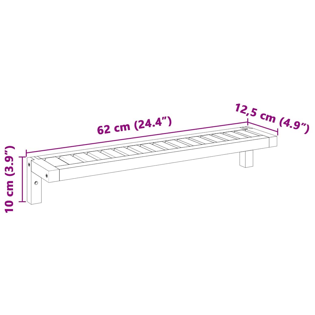 vidaXL Wall Hanging Rack Natural 62 x 10 x 12.5 cm Solid Walnut Wood