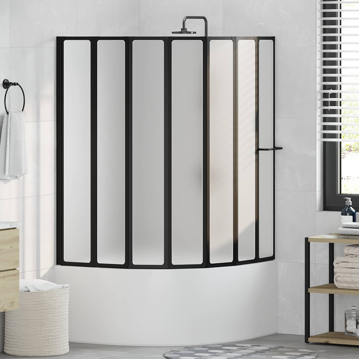 vidaXL Shower Screen Folding Black 168 x 140 cm Aluminium