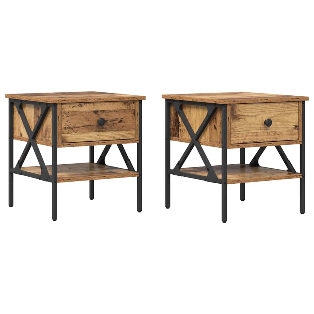 vidaXL Bedside Cabinet 2 pcs Old wood 40 x 42 x 45 cm