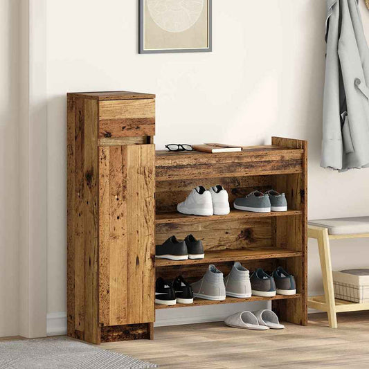 vidaXL Shoe Cabinet 100.5 x 28 x 100 cm Engineered Wood Old Wood