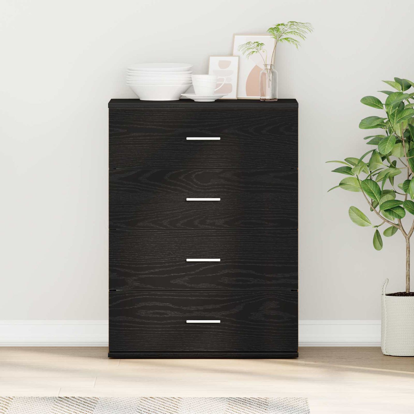 vidaXL Sideboard with Drawer Black Oak 60 x 39 x 80 cm Engineered Wood