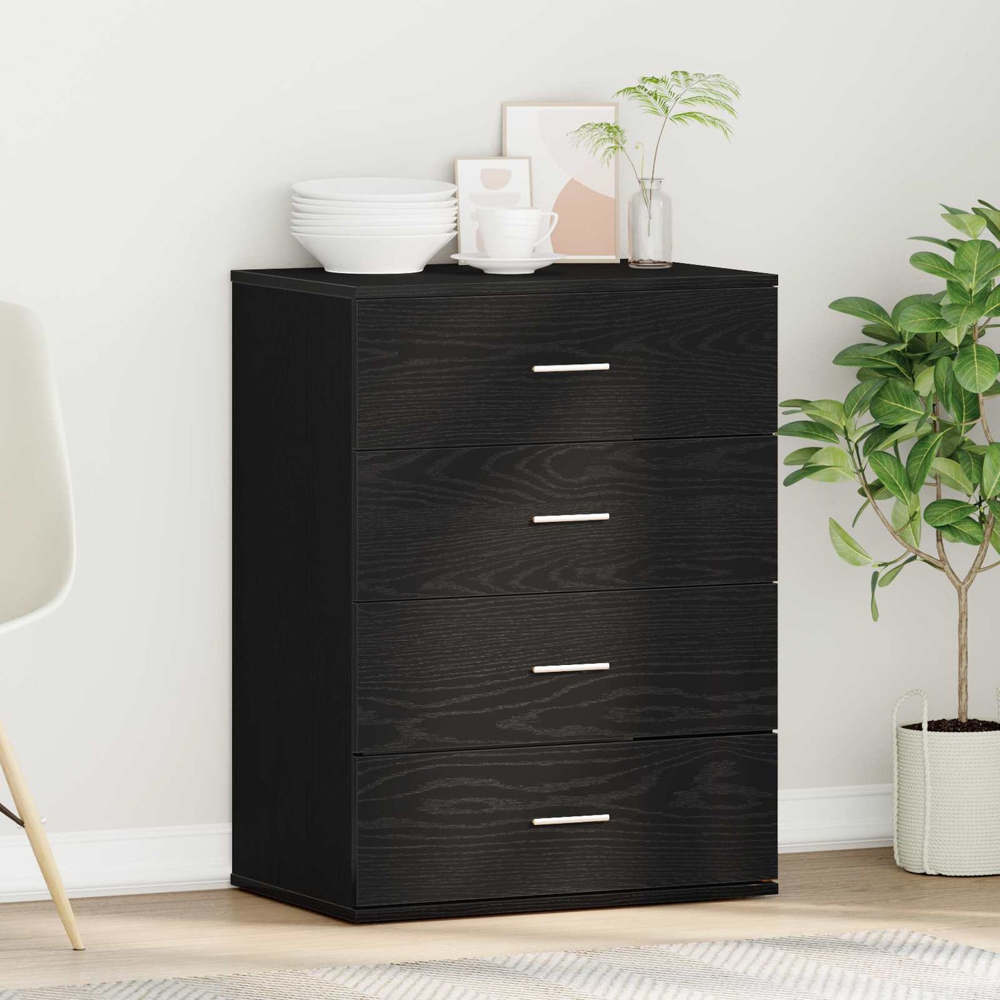 vidaXL Sideboard with Drawer Black Oak 60 x 39 x 80 cm Engineered Wood